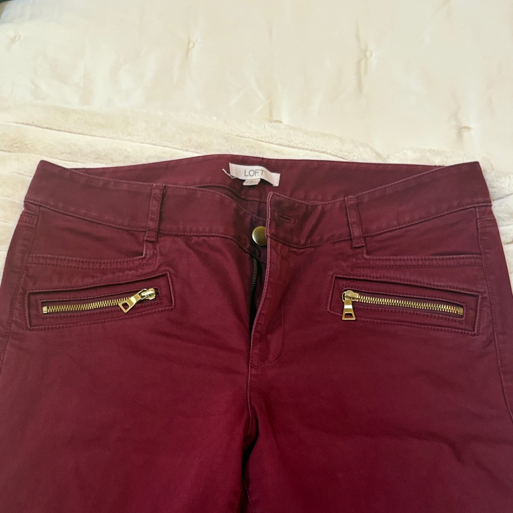 LOFT Maroon Trousers with Gold Zippers